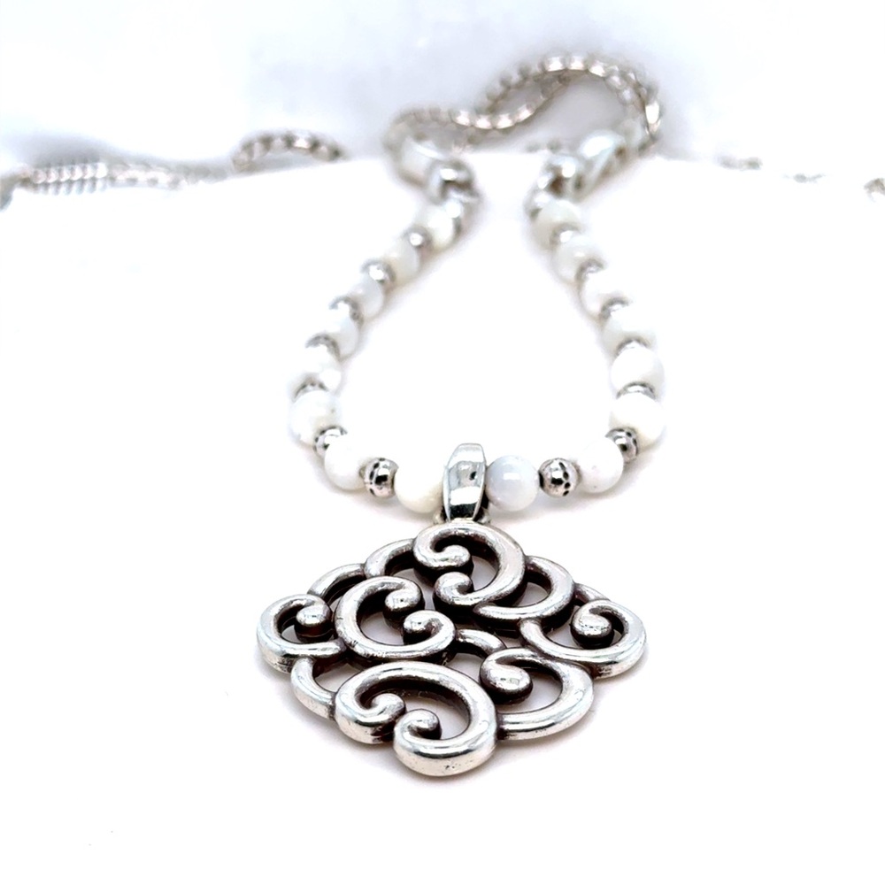 Brighton Swirl Pendant Necklace - White Beaded Women's Jewelry - Picture 2 of 6